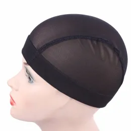 ヘアネット12pcs/lot黒、ベージュドームコーンローウィッグキャップヘアの伸び可能な織機キャップエラスティックナイロン通気性メッシュネットヘアネット