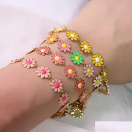 Kedja 10st 2022 Fashion Sweet Chrysanthemum Armband Emamel Colored Womens Party Wedding Jewelry Gift Q240401 Drop Delivery DH2DQ
