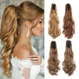 Pferdeschwänze Pferdeschwänze Budabuda 20inch lange lockige wellige Pferdeschwanz Synthetische Haare gefälschte Haarclip für weiße Frauen rosa graue blonde Farbe