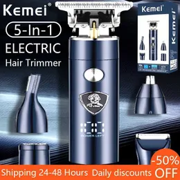 Триммер для волос Kemei 5in1 Mens Electric Clipper Kit Kit Beaute Bearefing Зарядка Q240427