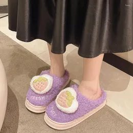 Pantofole 2024 Donne Fruit Fruit Cotone Plush Warm Winter Sole Sole Flat Shoes Fashion Girl Girl