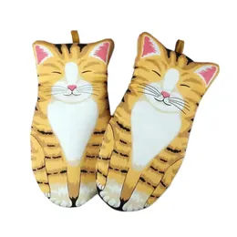 2024新しい漫画3D猫の足オーブンミッツ耐熱性非滑り止めキッチンベーキンググローブ長い綿キッチン電子レンジ断熱材