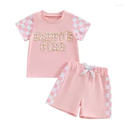 Roupas Conjuntos de roupas Pudcoco Infant Born Baby Girls Shorts Defina a t-shirt de letras de manga curta com roupa de 2 peças de verão xadrez 0-3T