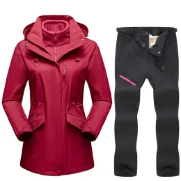 Aksesuarlar Kadın Kayak Takım Dış Mekan Yürüyüşü Su Geçirmez Ceketler Polar Kış Kış Sıcak Balıkçılık Trekking Ski Ceket Pantolon Seti MIDLENTH