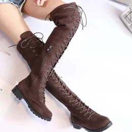 Boots COOTELILI Thigh High Lace-Up Women Shoes Over The Knee Flat Long Ladies Rubber 35-43