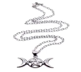 Triple Moon Wiccan Pentakel halsband hänge vintage silverlegering gotiska krage uttalande halsband kvinnor mode smycken gudinna6356478