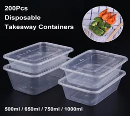 Conjuntos de utensílios de jantar 100pcs Conjunto de lancheira descartável retangular Plástico Plástico Pacote de embalagem Fruit MicrowAvable Meal Bento com Lid7818479