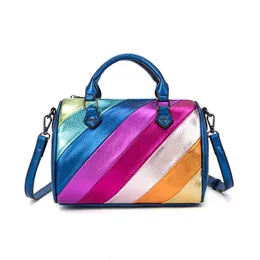 Ny regnbåge -väska Kvinnors handväska med kontrastfärg damer läder crossbody handhållen axelväska