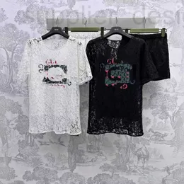 Frauen T-Shirt Designer 2024 Spitzen-Set 3D Hollow Stickerblume süß und würzig Brustbrief Druck modischer Hangsgurt Innere MSSA