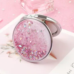 Зеркала tshou722 Fashion 2face Mini Pocket Makeup Mirror Творческие косметические компактные зеркала с плавной сверкающей песком банки