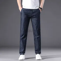 Herren Jeans Sommer Dünne Jeans für Männer modal ultra dünner Vater mittleren Alters mit mittlerer Taille Deep Strock -Gerade Lose lässige Eis Seidenhose Plus Größe Hosen