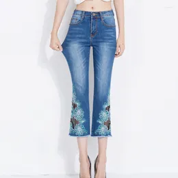 Jeans da donna i pantaloni del marchio Ferzige cadono il ricamo per bagliori Bellissimi Donne Skinny High Waist Plus si taglia blu Lolita