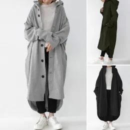 Swefshirts 2024 Women Women Coat Long Hoodie Black Trench Gobicets Loose Hervize Hoodies Jacket Studd Female Warm Dard Fashion Ladies Clothes