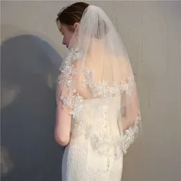 Wedding Hair Jewelry New Arrival Short Cheap White Ivory One Layer Lace Edge Appliqued Bride Veils