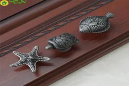 Kaplumbağa Balık Denizyıldız Desteği Destek Çekmece Knobs S Tasar Mutfak Dolap Kapısı Knobs Antik Silver Siyah Kalaylı Hayvan9323104