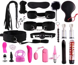 Vibrator bondage 23 PCSSet BDSM Fetish Mask Sex Toys For Par Plug Anal Metal Flirt Hand S Collar Eyeanal Pärlor Vibrator Y1905618389