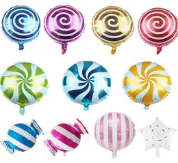 5pcs 18 polegadas Candy Aluminium Balloons Balloons Party Decoration Round Mill Windmill Lollipops Children039S Decoração de casamento de aniversário S9341312