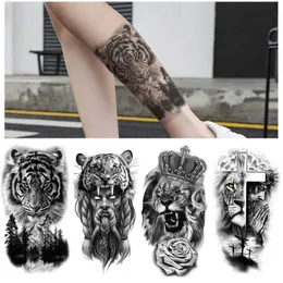 TRASFERIMENTO TATTOO 12 pezzi/set adesivo per tatuaggi black foresta per uomini donne tigre lupo morto cranio temporaneo di henné scheletro king re animale tatuao 240427