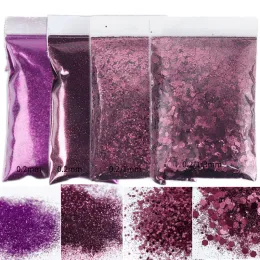 Glitter 4 Bag*50G Ink Purple Nail Fine Glitter Powder Decoration Bulk Chunky Mix Hexagon Sequin Nails Accesories for DIY Design Supplies