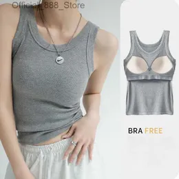 9juk Frauen Tanks Camis Modal gerippter Camisol mit gepolsterter Büste Frauen Sleless Unshirt Sommer Festfarbe Oberbekleidung Verschleierung der Seite Cleavage C75 D240427