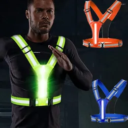 Мотоциклетная одежда USB Перезаряжаемая светодиодная отражающая жилет. Регулируемая талия/плечевой ремешок.