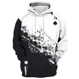 Mens Hoodies Sweatshirts Spring and Autumn Mens Leisure Hoodie Fashion Clothing Poker Printed Hoodie Top Large Street Clothing Mens Zipper Coat Whit Hat 240425