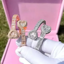 Lifeng Schmuck Moissanit Armband Eis Hip Hop Baguette geschnitten Diamant Herzform Armband Armband Silber Roségold plattiert Wome