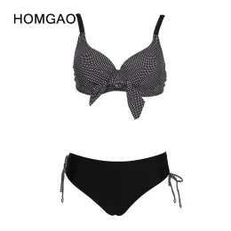 Set Homgao Dot Top Top Solid Solid Mid Bikini Feminino Sexy Push Up Bikini Conjunto de Tamanho Grande Ternos de banho TODOS DOIS PEÇAS DABADOR DE SIDADOR