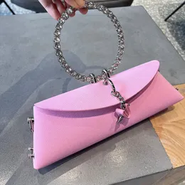 JioMay Clutch Bag Luxury Designer Handväska för kvinnor med kedja metallring handtag pu läder strass Purses axelväska 240425