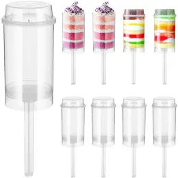 Moulds 20/40Pcs Push Up Cake Shooter Round Shape Clear Cake Holders Push Pops Plastic Containers with Lids for Ice Cream Baking Molding