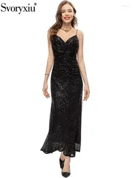 Vestidos casuais Svoryxiu Partido de moda de verão preto cor elegante vestido de peixe lindos rabos femininos na cintura alta sexy, cobrindo lantejoulas