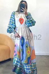Grundläggande avslappnade klänningar Designerklänning Fashionabla och personlig graffiti Lykta ärmar Lång macaronklänning för kvinnor