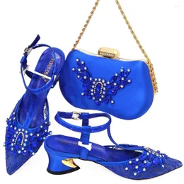 Dress Shoes Doershow Italian Blue and Bag Set till Evening Party med Stones Leather Handbags Match Påsar! HAQ1-15