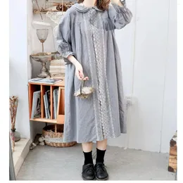 Lässige Kleider Frühling Herbst 2024 Frauen Süße Mori Kei Girl Mode gestickt lose Plus Size Comfortable Leinen