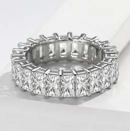 2024 INS Top verkaufen Eheringe Luxusschmuck Real 100% 925 Sterling Silber Radiant Form White Moissanite Diamond Gemstones Party Frauen Verlobungsband Ringgeschenk
