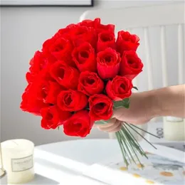 Red silk Roses Bouquet Vase for Home Decor Garden Wedding Decorative Wreaths Diy Handwork Flower Arrangement Artificial Flowers