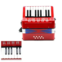 Barn barn 17-key 8 bas mini liten dragspel pedagogiskt musikinstrument rytm leksak röd