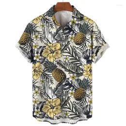 Mäns casual skjortor hawaiian skjorta män frukt 3d tryck ananas kokosnöt korta ärmar toppar sommar mode cool strand överdimensionerad knapp lapel