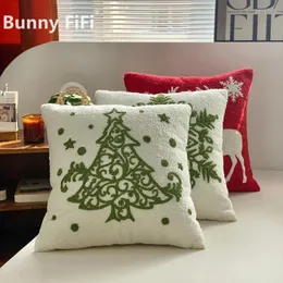 Pillow Plush Christmas Covers Red And Green Cartoon Embroidered Festival Decorative Pillows For Sofa