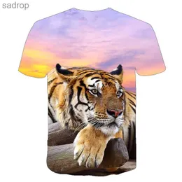 Camisetas masculinas novas camisetas tigres 3D Impressas e femininos de camiseta feminina divertida impressão de animal cool de moda cogra de impressão superior respirável verão curto de verão curto