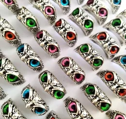 30pcslot New Retro Cute Men and Women Charm Punk Owl Ring Vintage MultiColor Eyes Creative Jewelry Party Gift Favor5847715