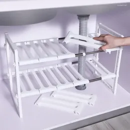 Küchenspeicher Organizer Einstellbar ausleitbare Gerichte Multifunktionstyp Waschbeckenschicht Rack unter Regal Doppelverzögerungboden