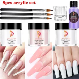 Liquids 8pcs Acrylic Powder and Liquid Set Clear Pink White Acrylic Powder Nails Kit with Acrylic Nail Brush for Home DIY Beginner Set