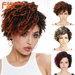 Peruker 10 tum bob peruk cosplay kort afro kinky lockig peruk syntetiska hår peruker för svarta kvinnor ombre brun glueless värmebeständig fiber