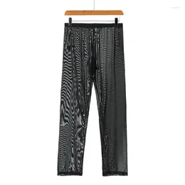 Men's Sleepwear Sexy Soft Mesh Sheer See-through Stretch Pants Trousers Translucent Men Homewear