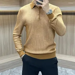 Herren-Pullover Business Modes Mody Mody Color Polo-Hals männlicher Kleidung Trend bequeme Einfachheit Langarm gestrickt Pullover