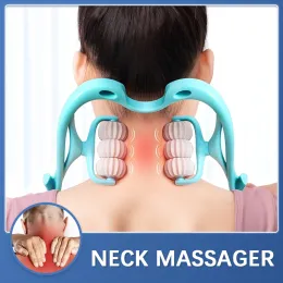 Massager Blue/Pink Cervical Spine Massager Swan Shape Sixwheel Neck Massager Roller Pressing Manual Massage Cervical Spine Health Care