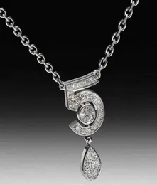 العلامة التجارية Pure 925 Sterling Silver Jewelry for Women Letter 5 Diamond Water Drop Presant Cute Flower Party Base Luxury Brand Necklace2094346