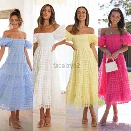 Basic Casual Dresses Designer Dress Off the Shoulder Chiffon Bubble Sleeves Casual Fashion Flare Dress for Women