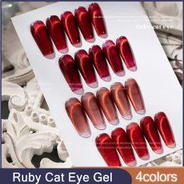 Żel Museluoge 4color/zestaw Ruby Crystal Cat Cat Eye Poliska żelowa lakier do paznokci 15 ml wiśniowoczerwonocze